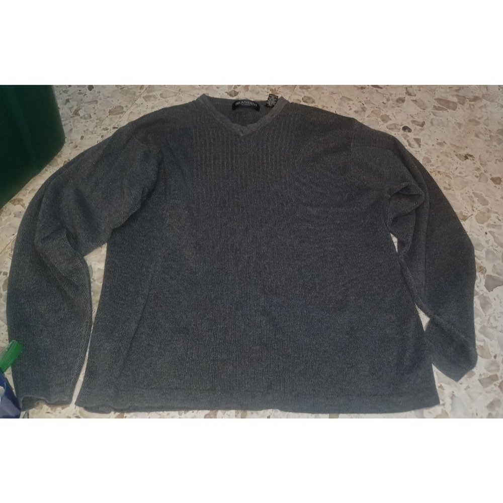 Brandini Mens V-Neck Pullover Sweater Large Gray
